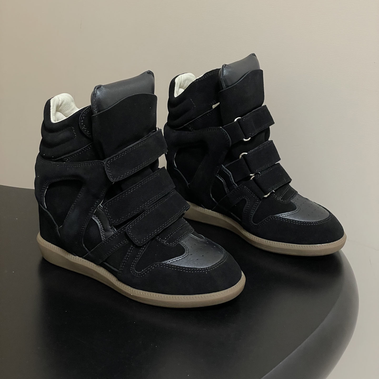 Velcro Hook Loop - Women's Hidden Wedge Sneakers Suede High-top