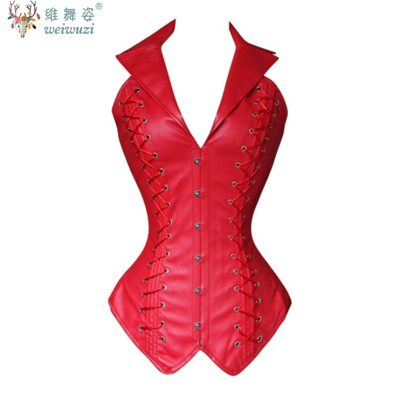 Black Sexy V-Neck PU Leather C – Boning Corset Steel recenzja i cena