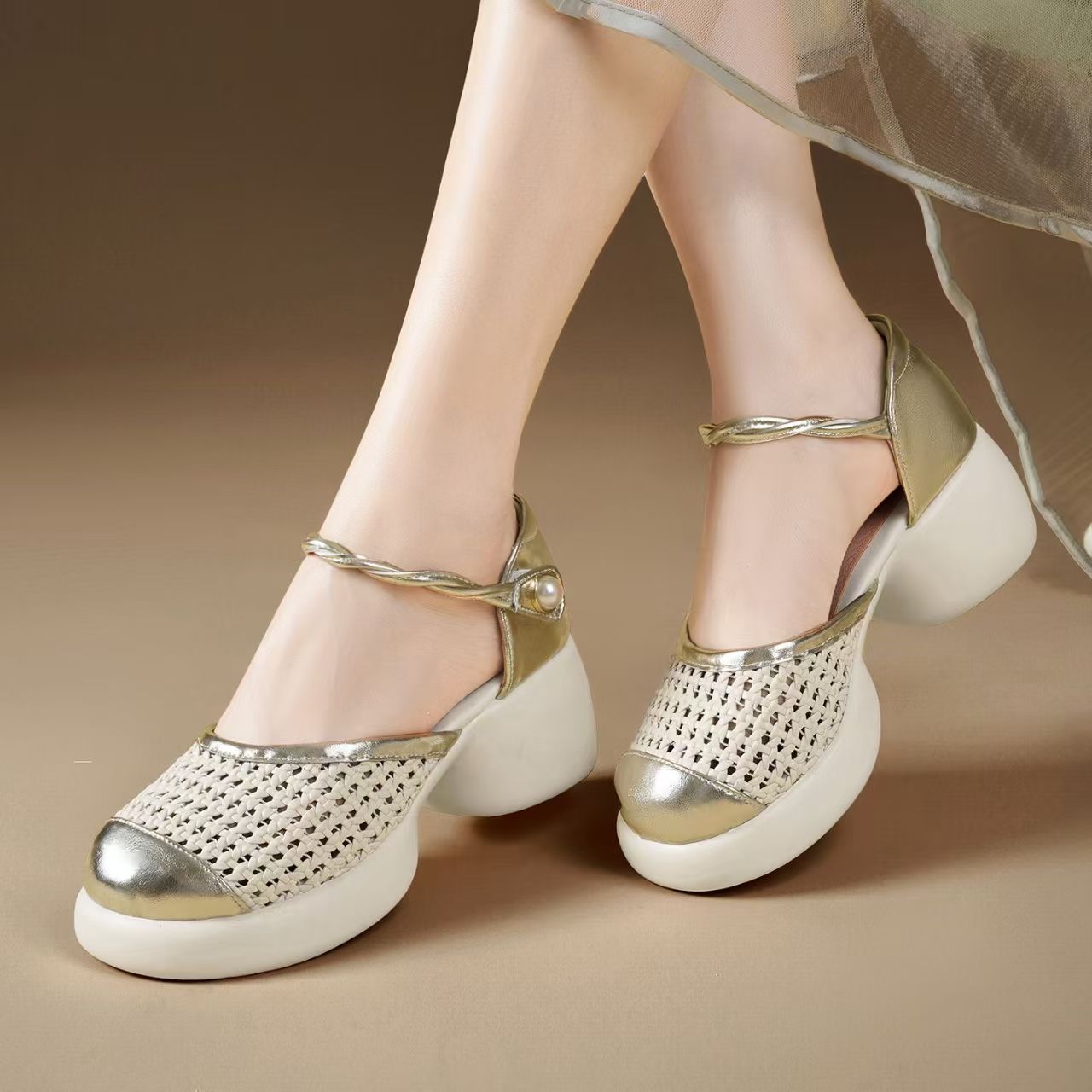 Women Genuine Leather Woven Ho – Velcro Hook Loop recenzja i cena