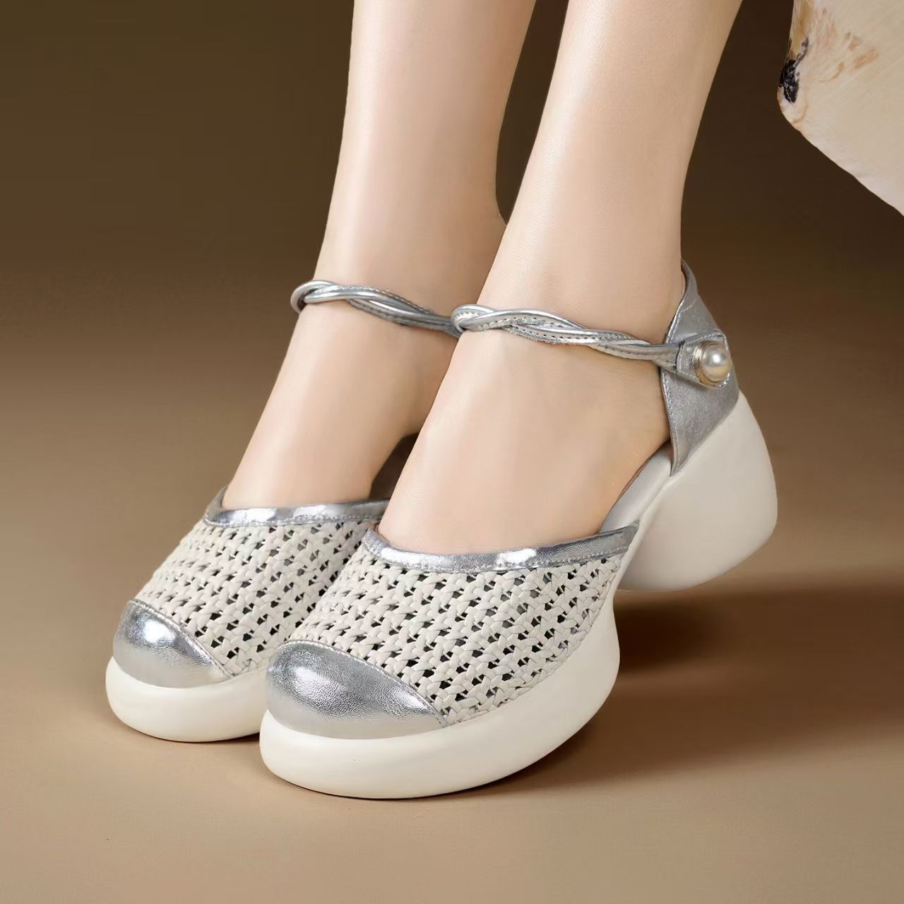 Women Genuine Leather Woven Ho – Velcro Hook Loop recenzja i cena